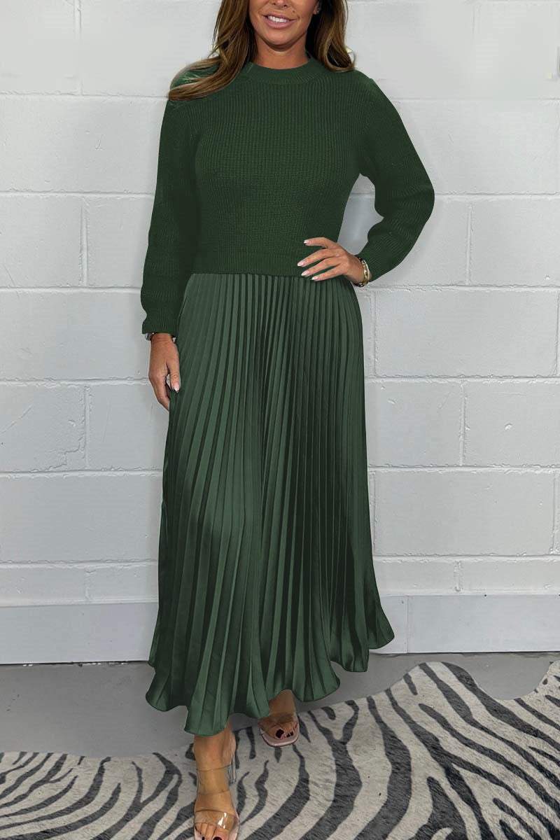 Isabella ™ - Sweter dzianinowy i plisowana spódnica satynowa