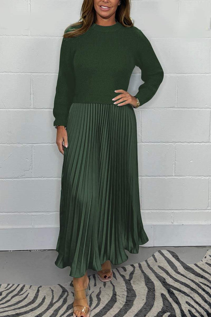 Isabella ™ - Sweter dzianinowy i plisowana spódnica satynowa