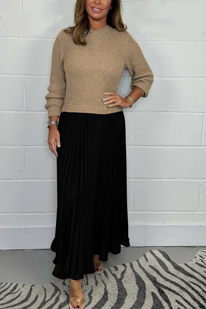 Isabella ™ - Sweter dzianinowy i plisowana spódnica satynowa